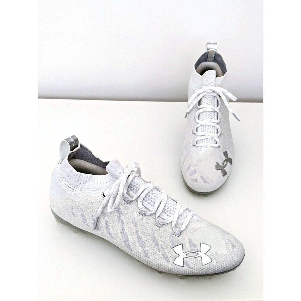 Under Armour Men's Spotlight Lux MC White Metallic Silver Football Cleats SZ 13